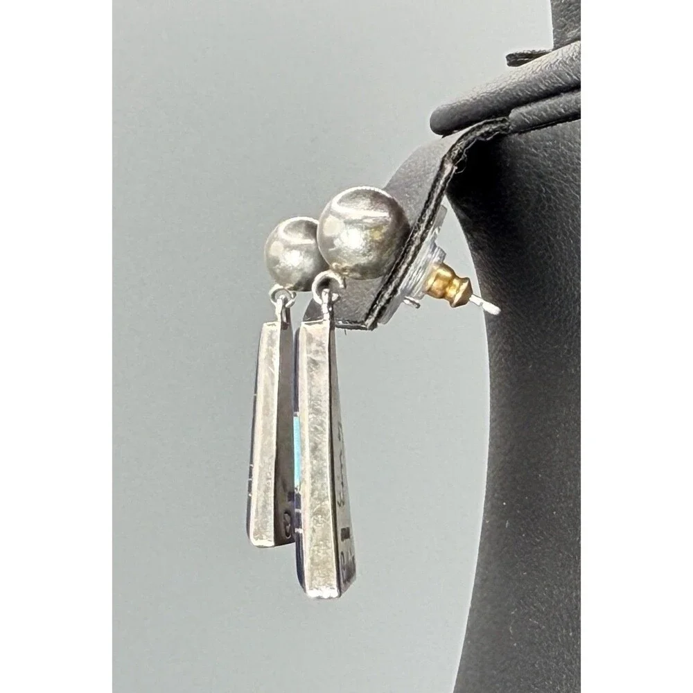 Navajo Calvin Begay Sterling Silver Lapis Turquoise Inlay Dangle Earrings Signed